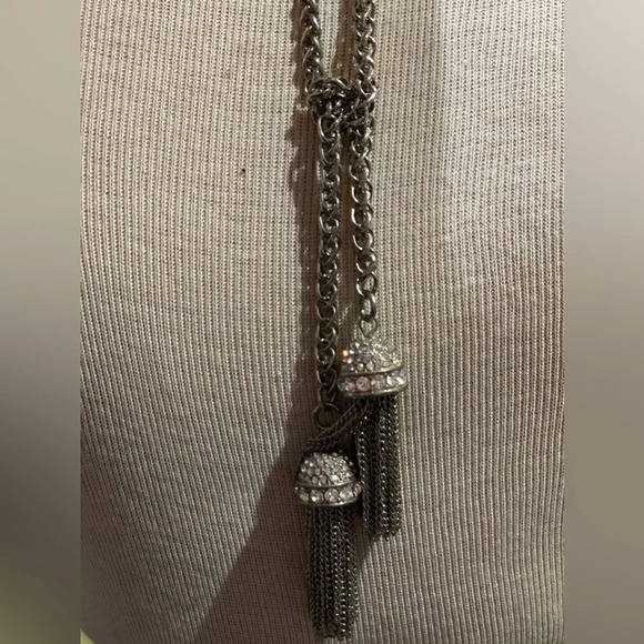 Designer Inspired Renaissance Diamond And Silver Tassel Long Pendant Necklace. - Picture 2 of 6